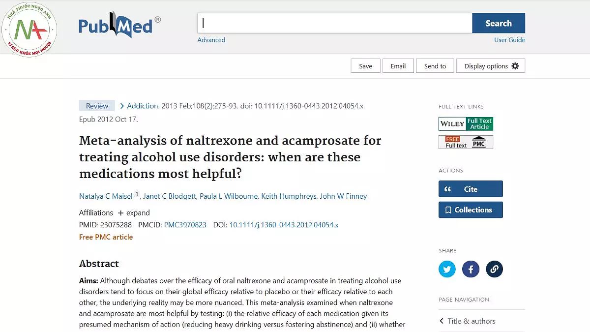 Meta-analysis of naltrexone and acamprosate for treating alcohol use disorders